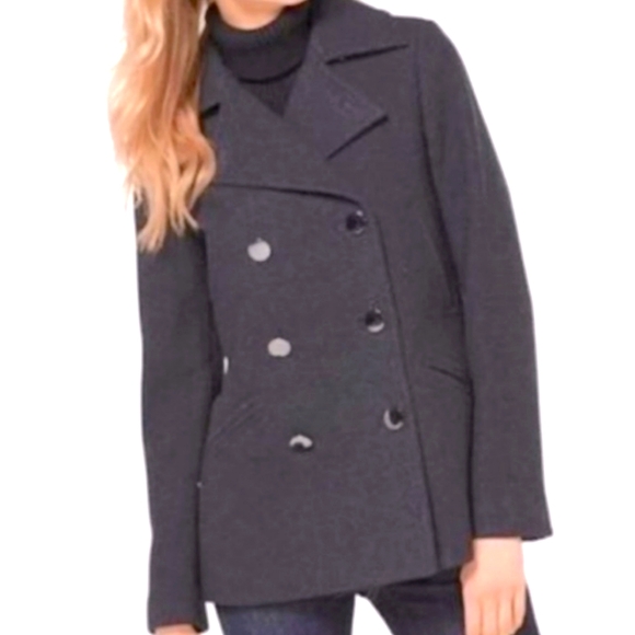 Michael Kors Wool Blend Double Breasted Pea Coat Dark Gray Classic Winter Medium - Picture 1 of 13